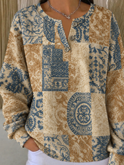 Vintage Abstract Henley Collar Long Sleeve Sweatshirt