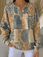 Vintage Abstract Henley Collar Long Sleeve Sweatshirt