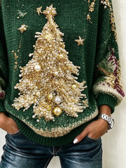 Casual Christmas Crew Neck Long Sleeve Sweatshirt