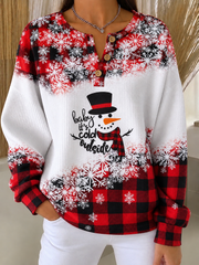 Vintage Plaid Henley Collar Long Sleeve Sweatshirt