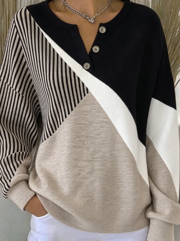 Casual Geometric Henley Collar Long Sleeve Sweatshirt