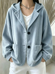 Women Spring/Fall Outerwear Vintage Buckle Plain Long Sleeve Hoodie Jacket