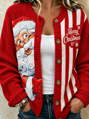 Women Striped Long Sleeve Comfy Vintage Cardigan