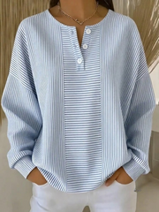 Casual Striped V Neck Long Sleeve T-shirt