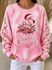 Vintage Flamingo Crew Neck Long Sleeve Sweatshirt
