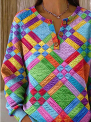 Vintage Casual Abstract Henley Collar Long Sleeve Sweatshirt
