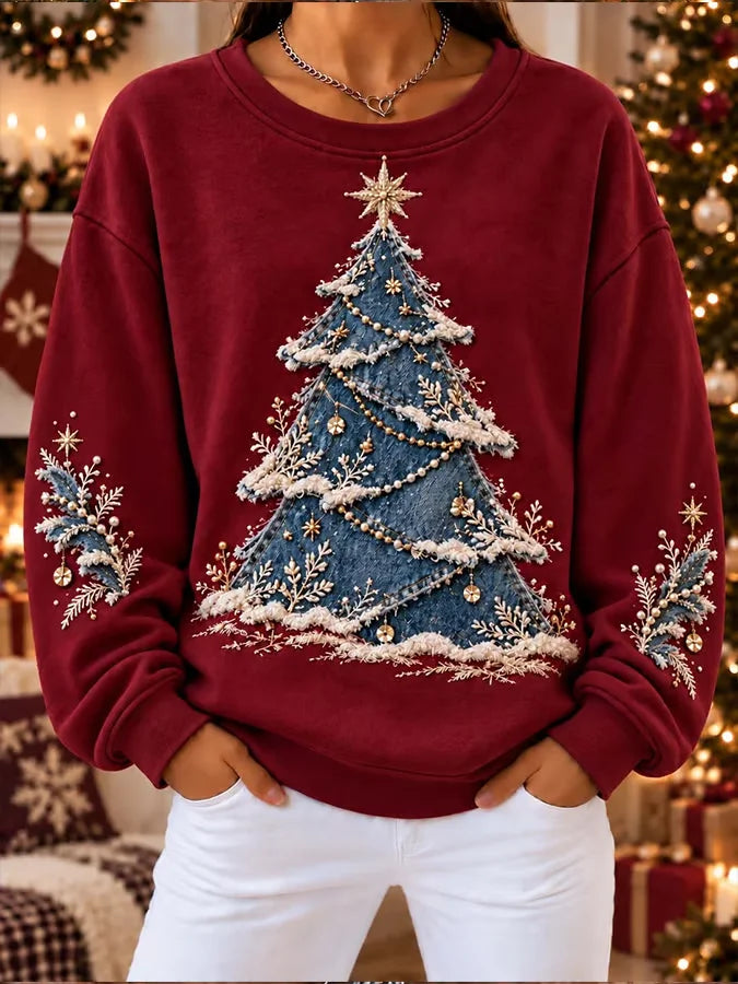 Vintage Casual Christmas Crew Neck Long Sleeve Sweatshirt
