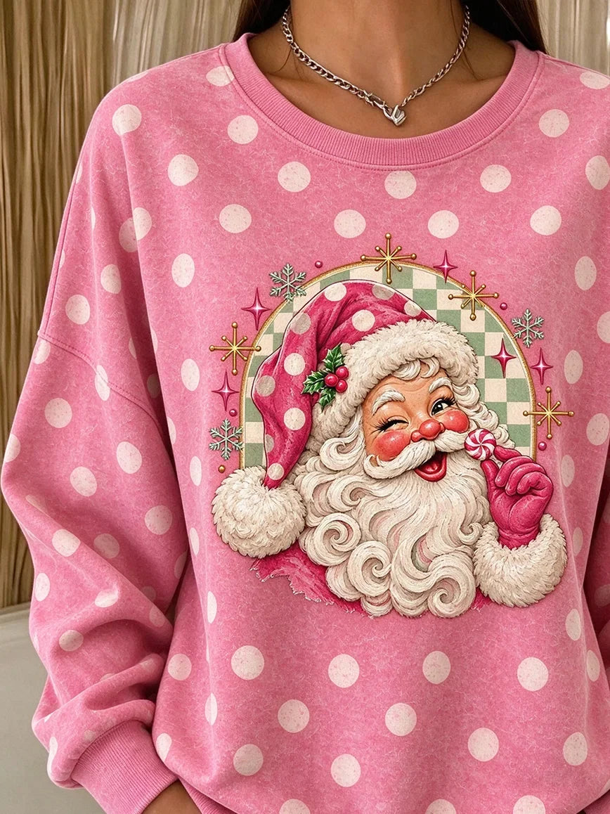 Vintage Polka Dots Casual Crew Neck Long Sleeve Sweatshirt