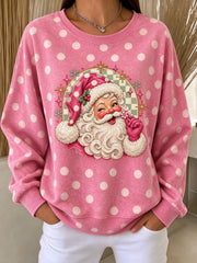 Vintage Polka Dots Casual Crew Neck Long Sleeve Sweatshirt