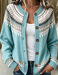 Women Casual Printed Button Front Long Sleeve Cardigan
