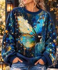 Women Butterfly Floral Art Printed Casual Sweatshirt