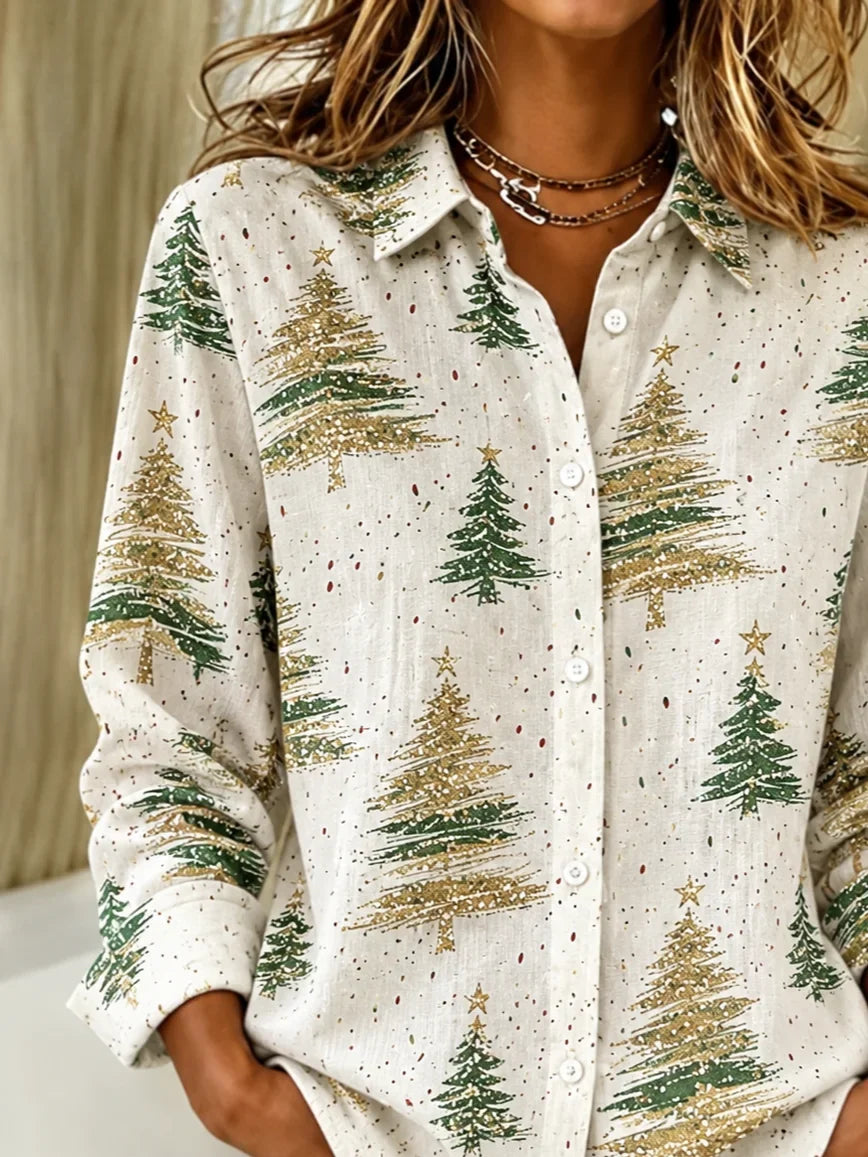 Women's Long Sleeve Shirt Spring/Fall As Picture Christmas Buckle Shirt Collar Regular Sleeve Daily Going Out Casual Top