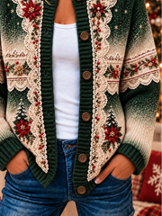 Casual Printing Christmas Regular Fit Vintage Cardigan