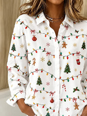 Women's Long Sleeve Shirt Spring/Fall White Christmas Buckle Shirt Collar Regular Sleeve Daily Going Out Casual Top