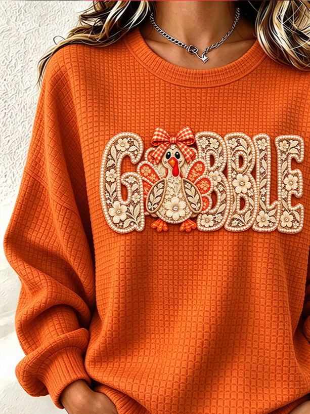 Turkey Printing Casual Crew Neck Sweatshirt