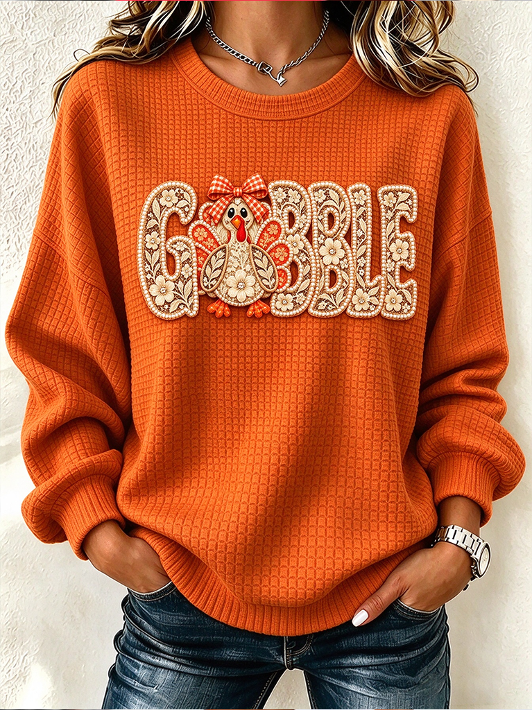 Turkey Printing Casual Crew Neck Sweatshirt