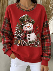 Women's Casual Christmas Snowman Crewneck Sweatshirt