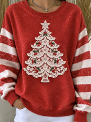 Vintage Casual Christmas Tree Crew Neck Sweatshirt
