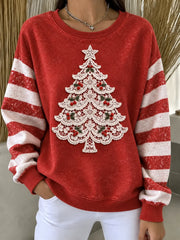 Vintage Casual Christmas Tree Crew Neck Sweatshirt