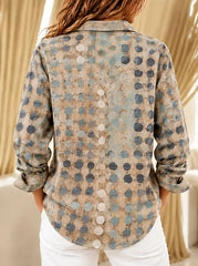 Women Abstract Casual Shirt Shirt Collar Long Sleeve Buckle Top