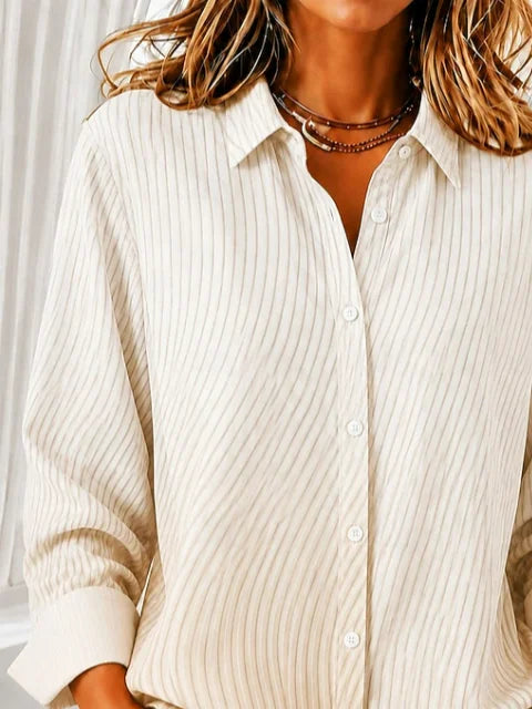 Women Abstract Casual Shirt Shirt Collar Long Sleeve Buckle Top