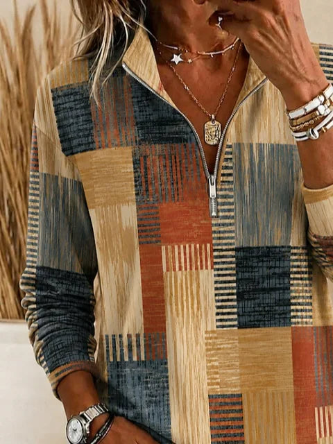 Casual Abstract Shawl Collar Long Sleeve Sweatshirt