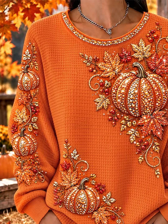 Casual Pumpkin Crew Neck Long Sleeve Sweatshirt