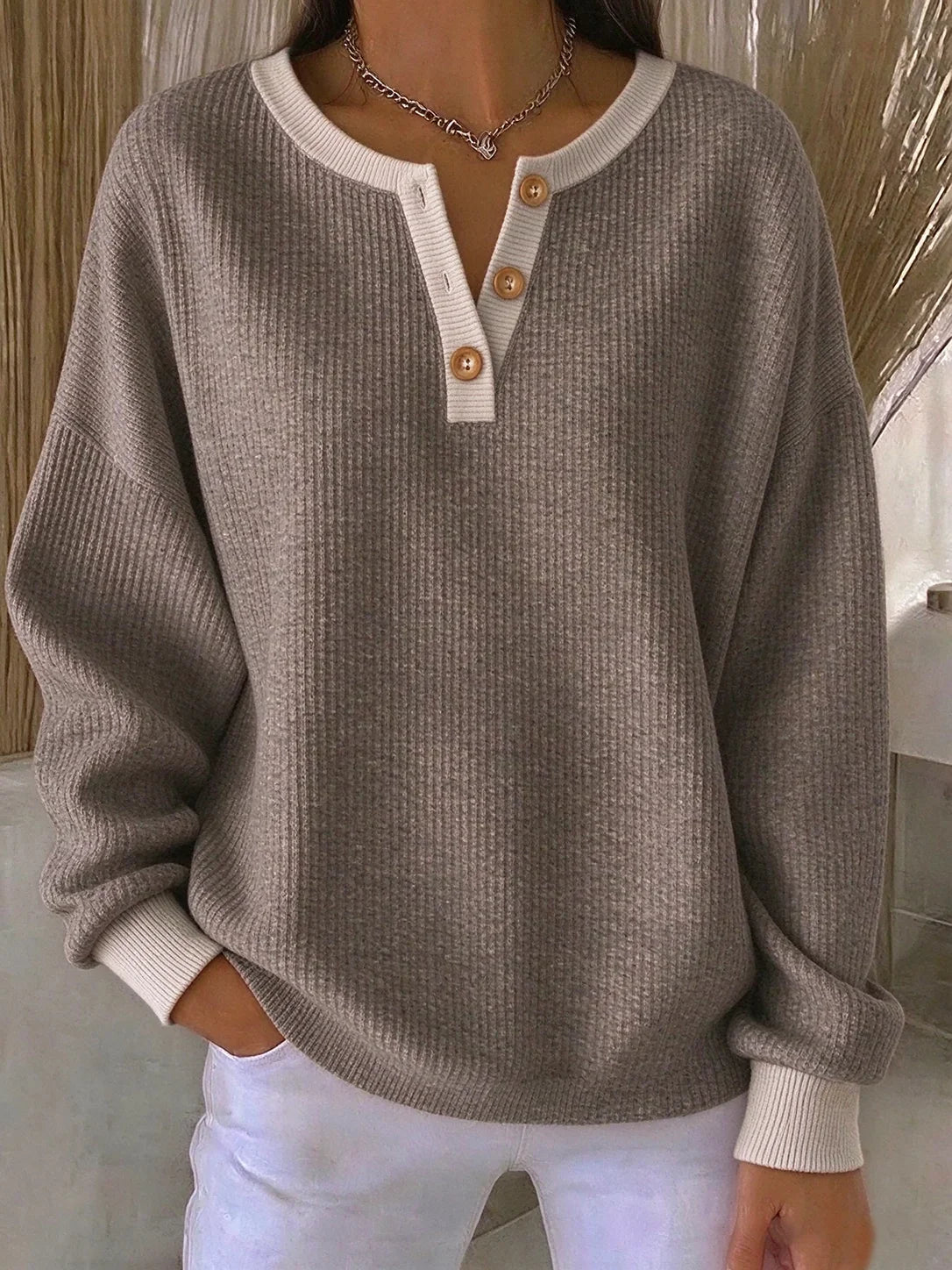 Casual Plain Crew Neck Long Sleeve Sweatshirt