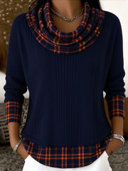 Women Plaid Casual Long Sleeve Comfy Vintage Sweater