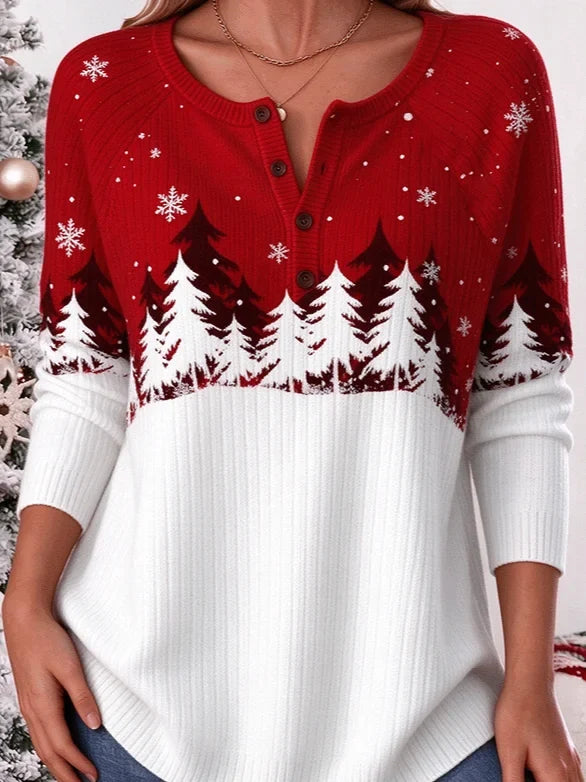 Casual Snowflake Henley Collar Long Sleeve T-shirt