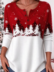 Casual Snowflake Henley Collar Long Sleeve T-shirt