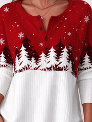 Casual Snowflake Henley Collar Long Sleeve T-shirt