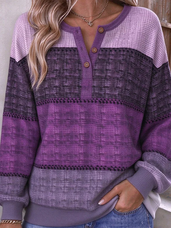 Casual Striped Henley Collar Long Sleeve Sweatshirt