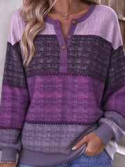 Casual Striped Henley Collar Long Sleeve Sweatshirt