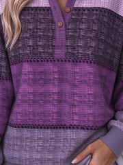 Casual Striped Henley Collar Long Sleeve Sweatshirt