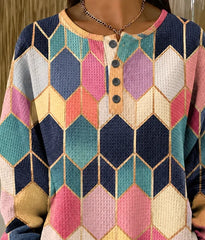 Casual Abstract Henley Collar Long Sleeve Sweatshirt