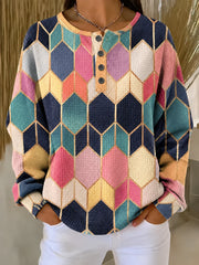 Casual Abstract Henley Collar Long Sleeve Sweatshirt