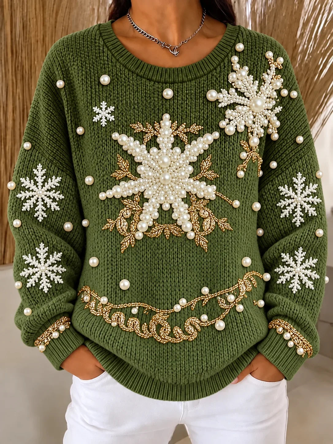 Casual Snowflake Crew Neck Long Sleeve Sweatshirt