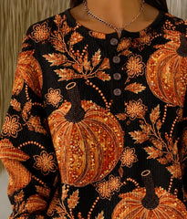 Casual Pumpkin Pattern Henley Collar Long Sleeve Sweatshirt