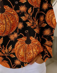 Casual Pumpkin Pattern Henley Collar Long Sleeve Sweatshirt