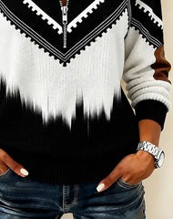 Casual Geometric Half Open Collar Long Sleeve Sweatshirt