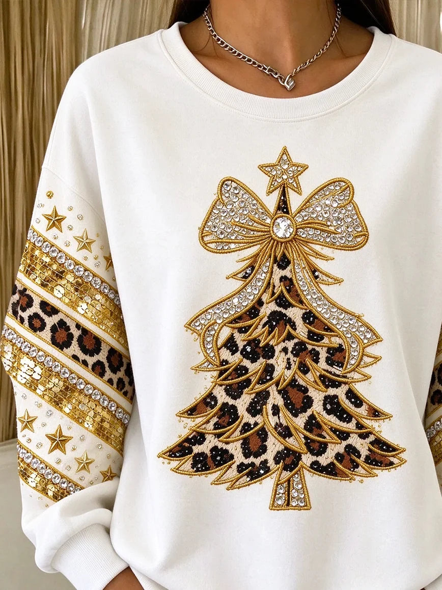 Casual Crew Neck Regular Fit Christmas Tree Vintage Sweatshirt
