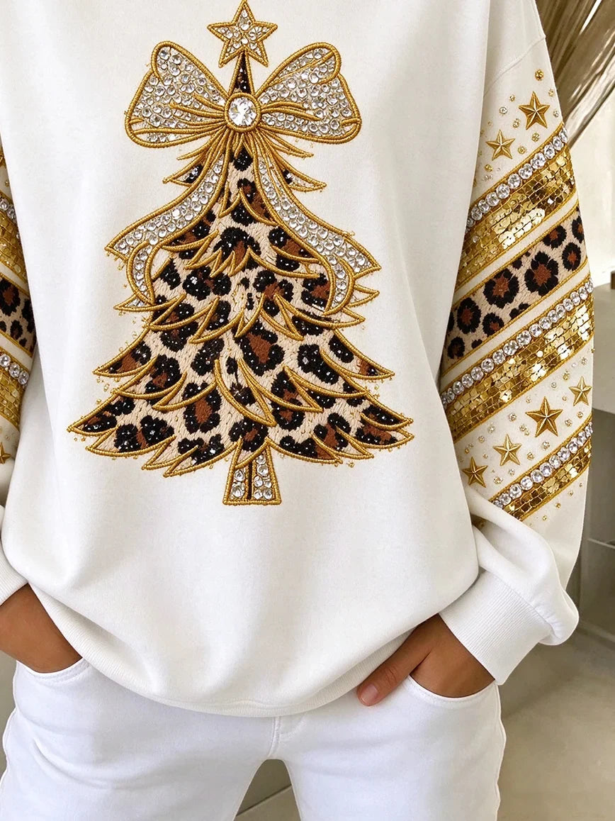 Casual Crew Neck Regular Fit Christmas Tree Vintage Sweatshirt