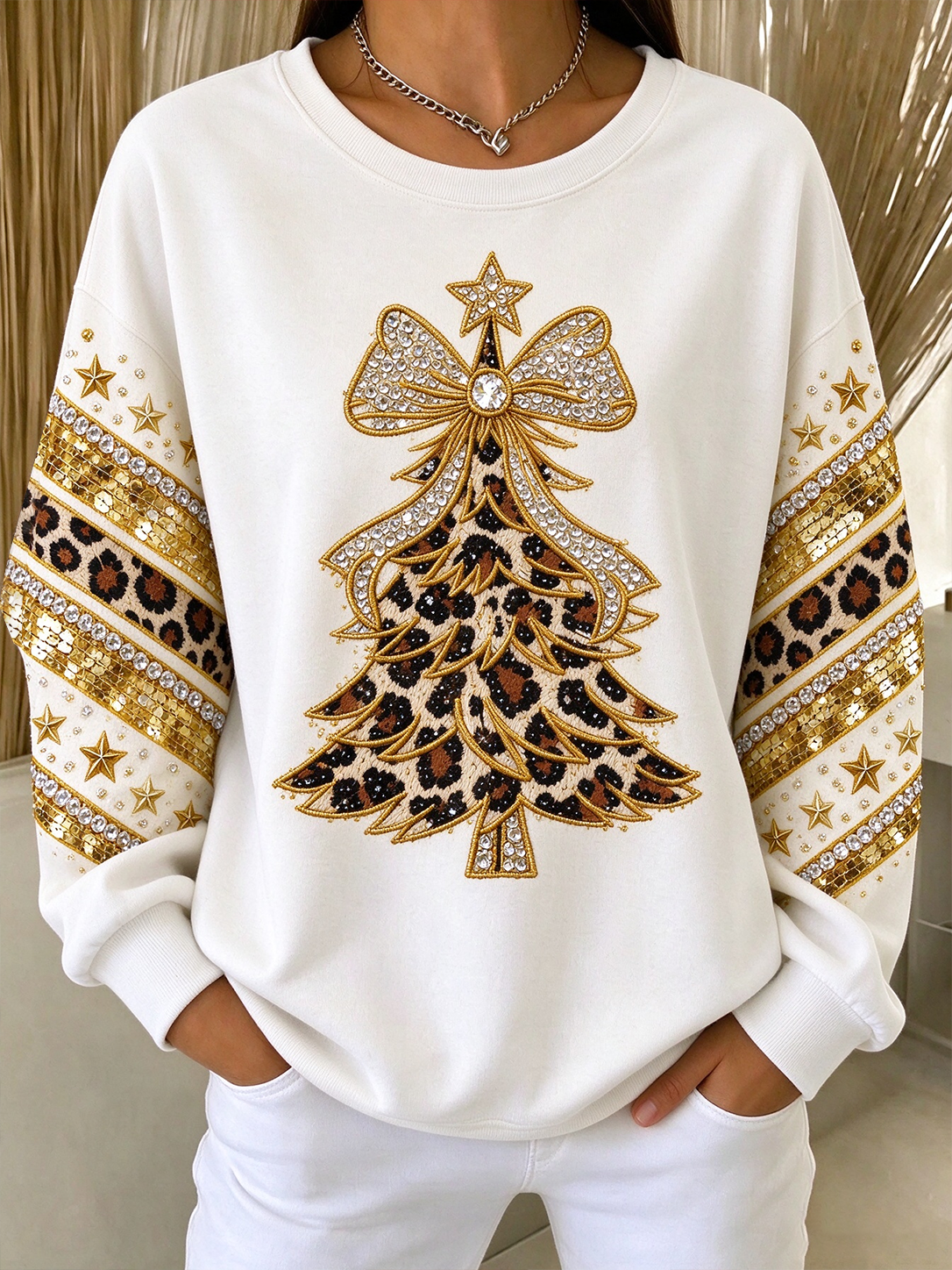Casual Crew Neck Regular Fit Christmas Tree Vintage Sweatshirt