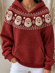 Women Casual Vintage Christmas Santa Claus Snowflakes Hoodie