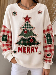 Casual Vintage Crew Neck Christmas Tree Sweatshirt