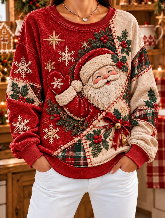 Women Christmas Santa Waving Print Sweatshirt