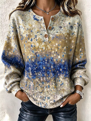 Vintage Abstract Henley Collar Long Sleeve Sweatshirt