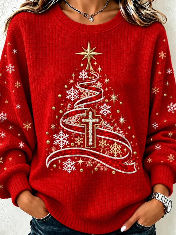 Crew Neck Christmas Tree Casual Sweatshirt