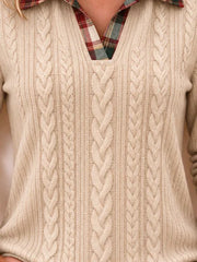 Casual Geometric Plaid Color Block Sweatshirt